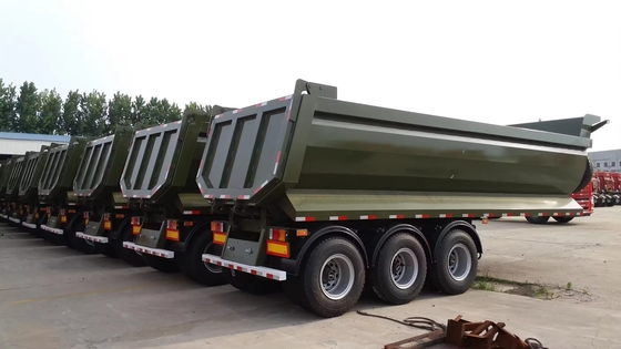 60 ton U-vormige aanhangwagens met achterste kant ophanger /Tri-axel einddump-aanhangwagens met achterste kant ophanger