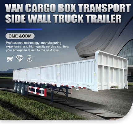 Op maat gemaakte Semi-trailer voor pakhuizen met hek aan de zijkant van de muur en bovenste traplijn