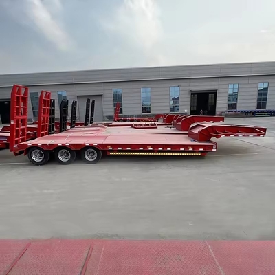 Mechanische ladder Tri axles platbed trailer Lowboy trailer voor het transport van machines 1