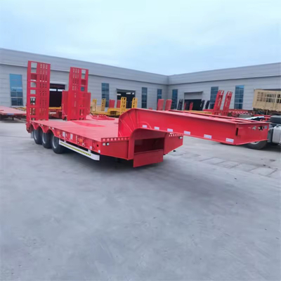 40ft 3 as 60ton Multi-as laag platbed aanhangwagen met hydraulische oprit en aanpasbaar
