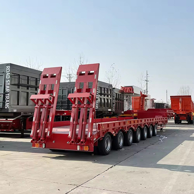 Zware graafmachine wiellader laagbed platbed vrachtwagen aanhangwagen met hydraulische ladder