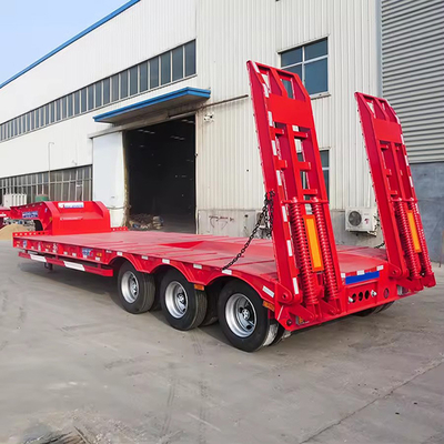 Zware graafmachine wiellader laagbed platbed vrachtwagen aanhangwagen met hydraulische ladder