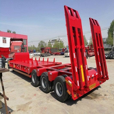 Heavy Duty 3 axles Low Bed Lowboy Flatbed Semi Trailer Truck met hydraulische lift en gooseneck