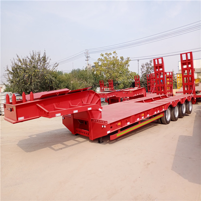 Heavy Duty 3 axles Low Bed Lowboy Flatbed Semi Trailer Truck met hydraulische lift en gooseneck