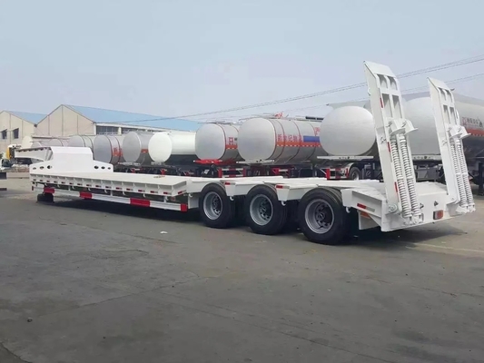3/4/5 Achsel laag bed ladder platte gooseneck platte dek oprit hydraulische ladder terugneembaar half plooi trailer voor het laden