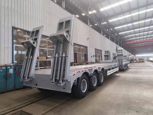 3/4/5 Achsel laag bed ladder platte gooseneck platte dek oprit hydraulische ladder terugneembaar half plooi trailer voor het laden