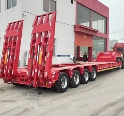 Shang Dong zware machines lage platte aanhangwagen gemaakt in met mechanische ophanging op een