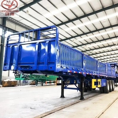 50 ton zwaar voertuig 3 as 13 m vrachtvervoer flatbed trailer met zijdewand en hek